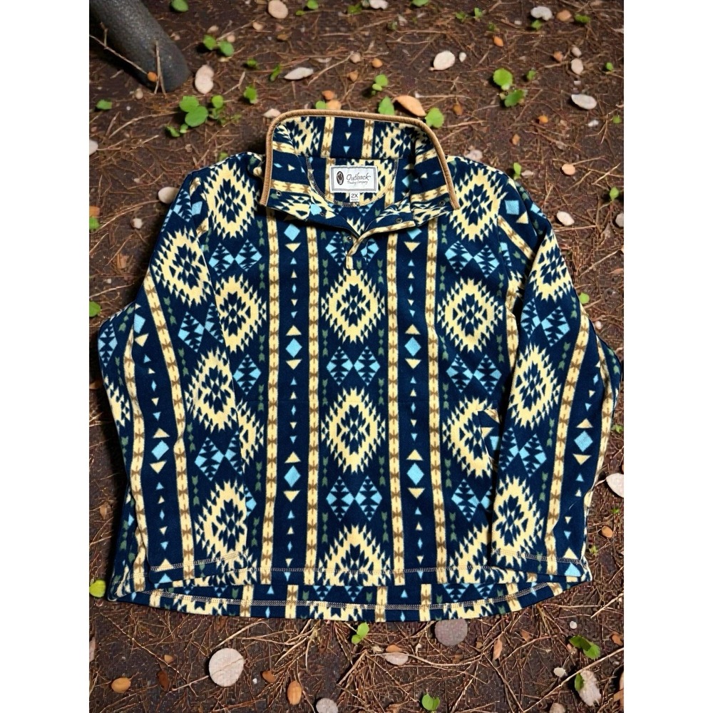 Outback Trading Company Sweater 2xl‎ Delaney Henley Fleece Southwestern Print